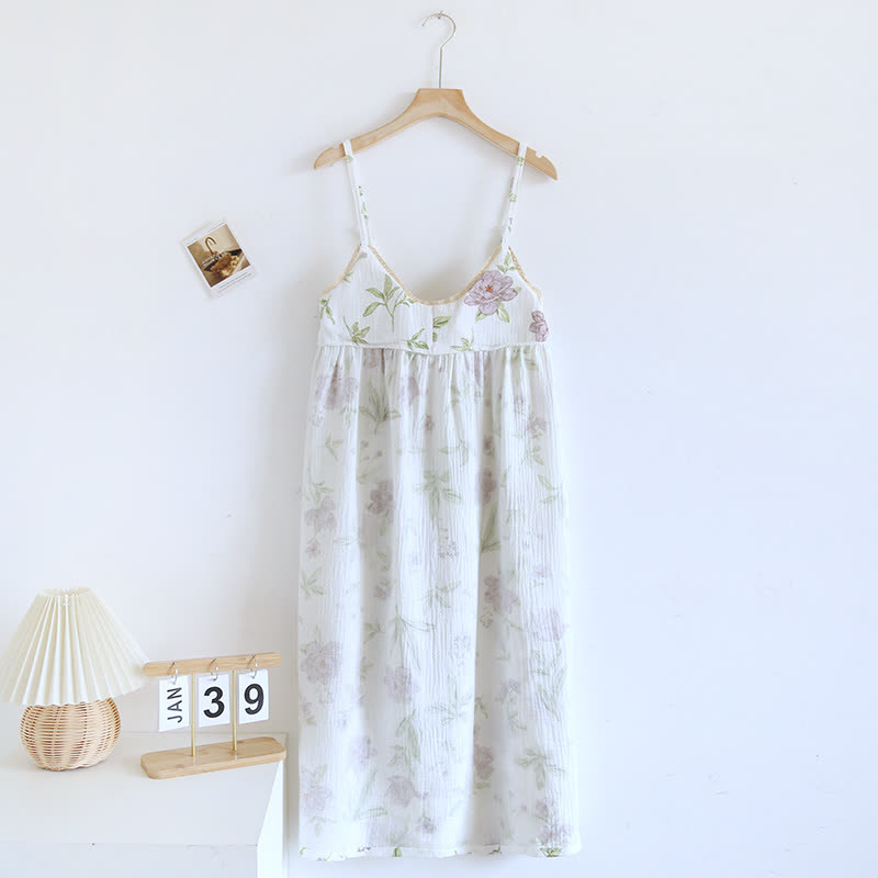 Violet Print Cotton Padded Cami Nightgown