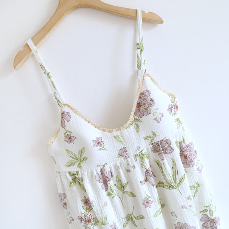 Violet Print Cotton Padded Cami Nightgown