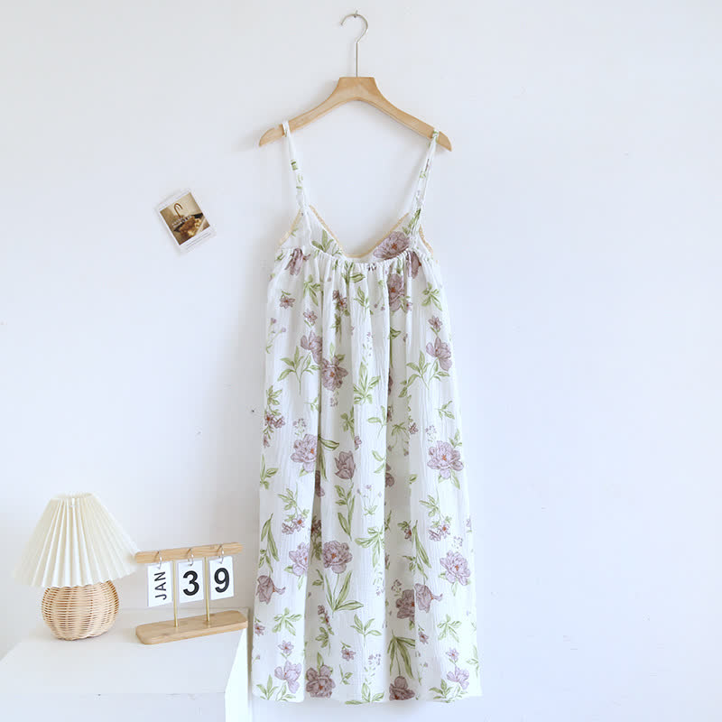 Violet Print Cotton Padded Cami Nightgown