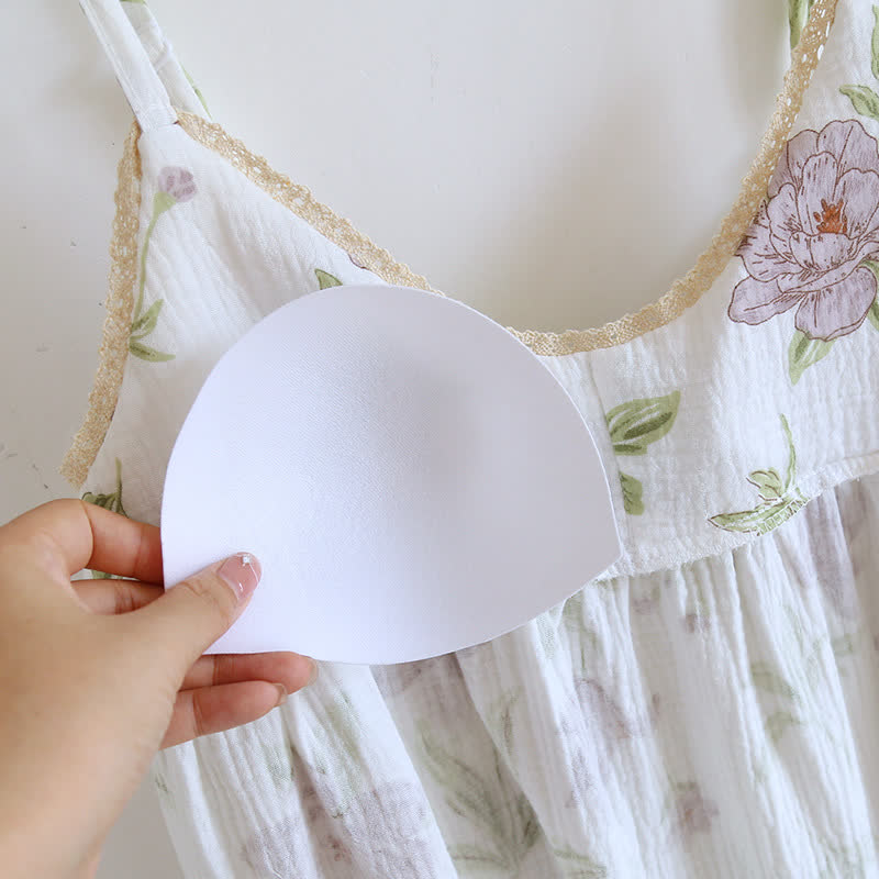 Violet Print Cotton Padded Cami Nightgown