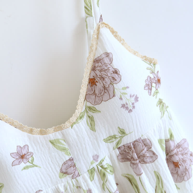 Violet Print Cotton Padded Cami Nightgown