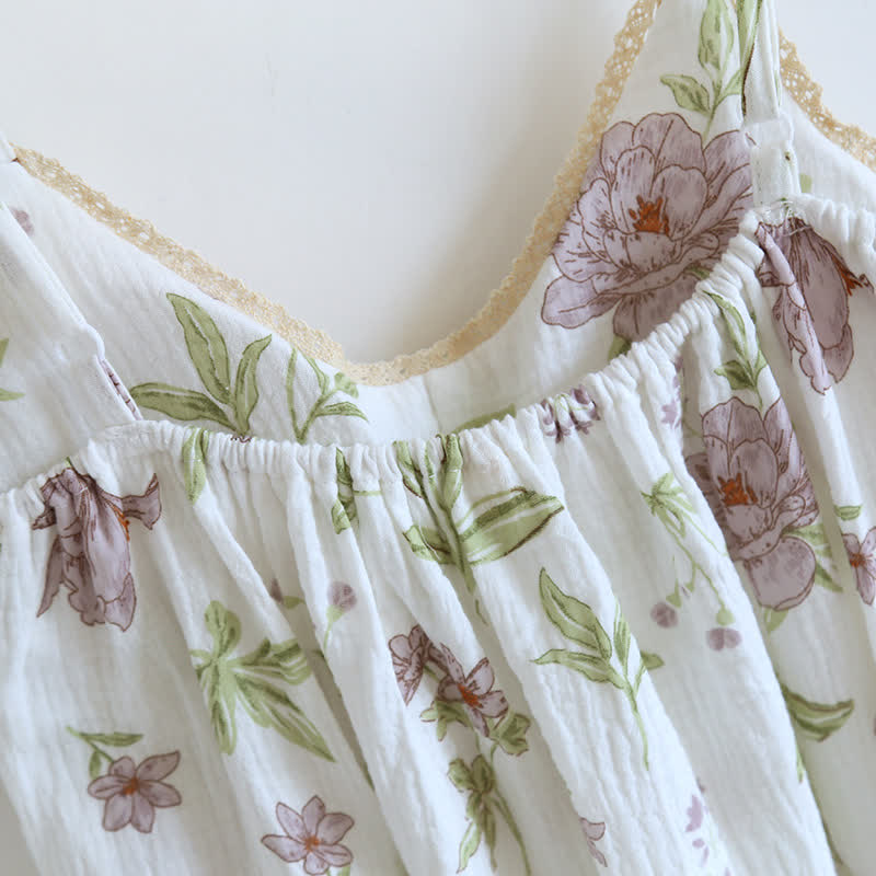 Violet Print Cotton Padded Cami Nightgown