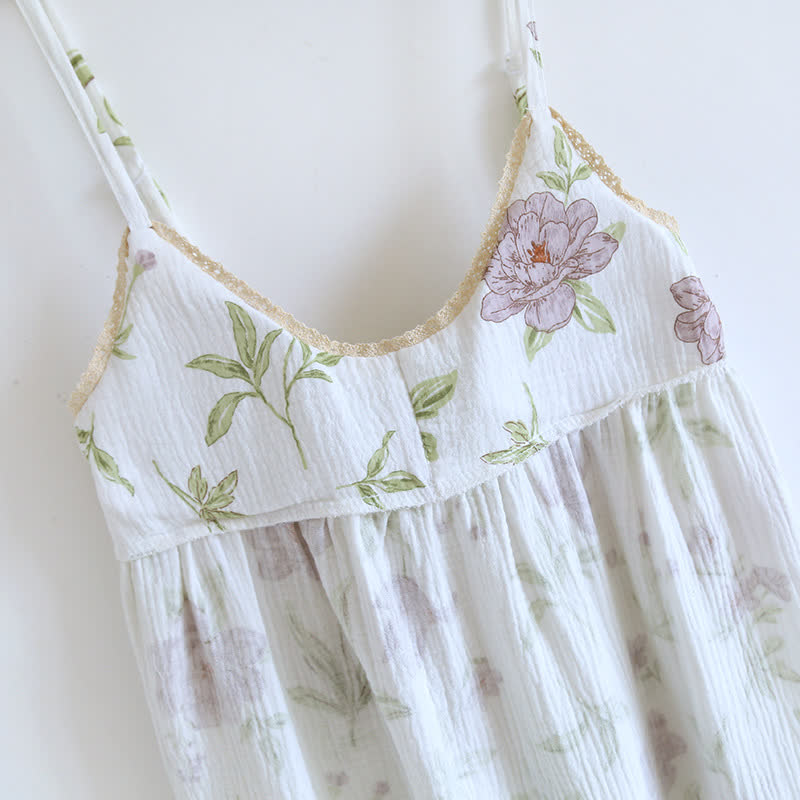 Violet Print Cotton Padded Cami Nightgown
