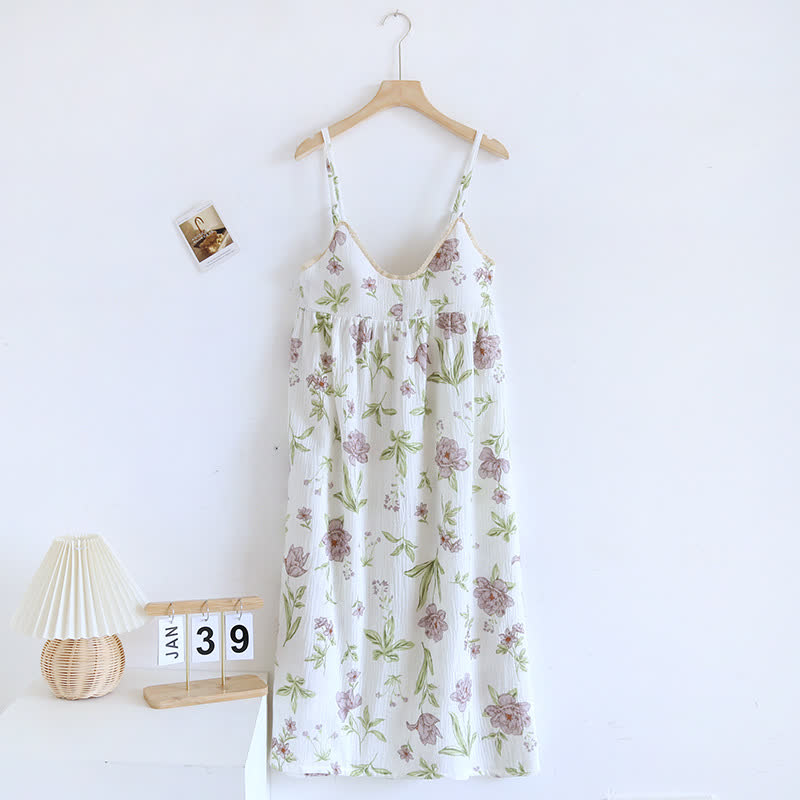 Violet Print Cotton Padded Cami Nightgown