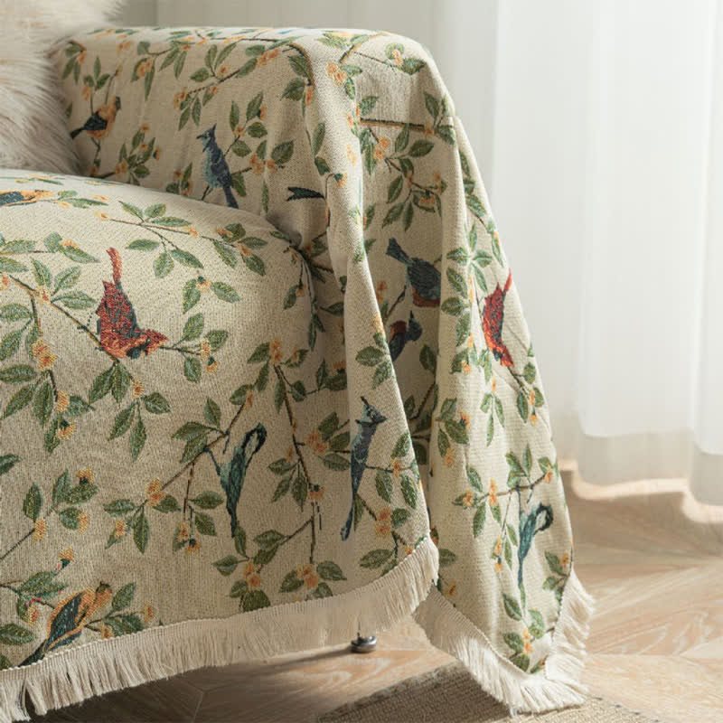 Tassel Floral Bird Soft Sofa Protector
