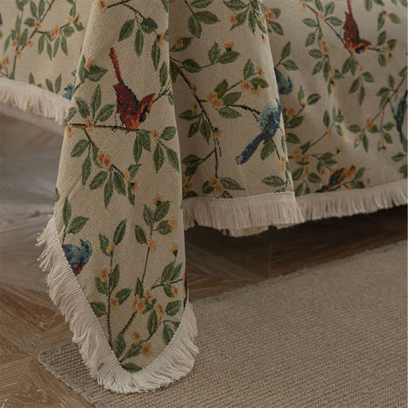 Tassel Floral Bird Soft Sofa Protector