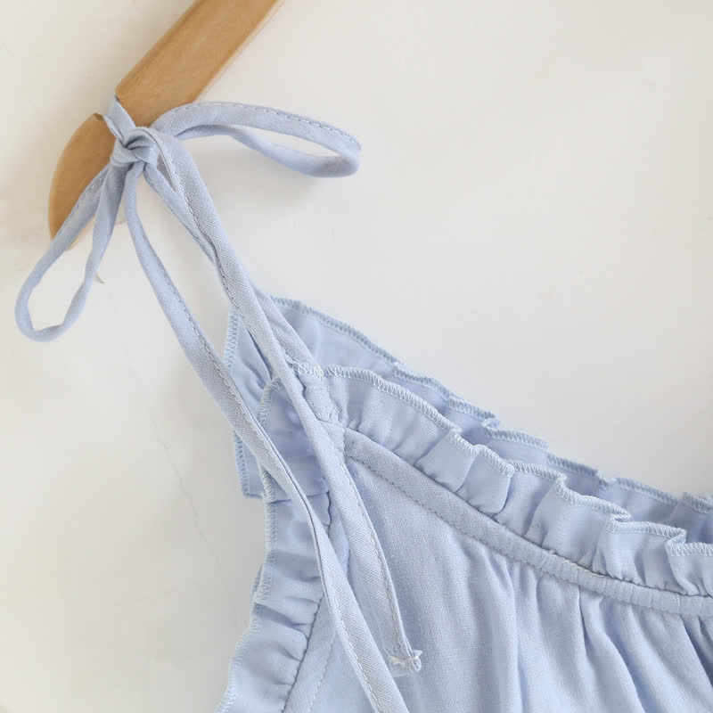 Solid Color Ruffle Cotton Camisole Pajamas