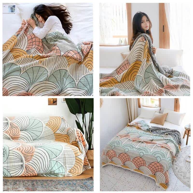 Shell Print Cotton Quilt Reversible Blanket