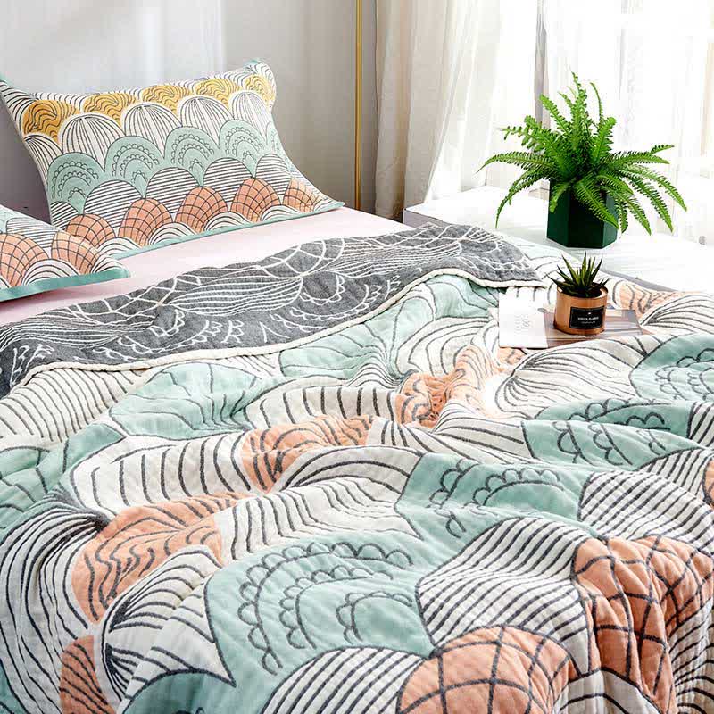 Shell Print Cotton Quilt Reversible Blanket
