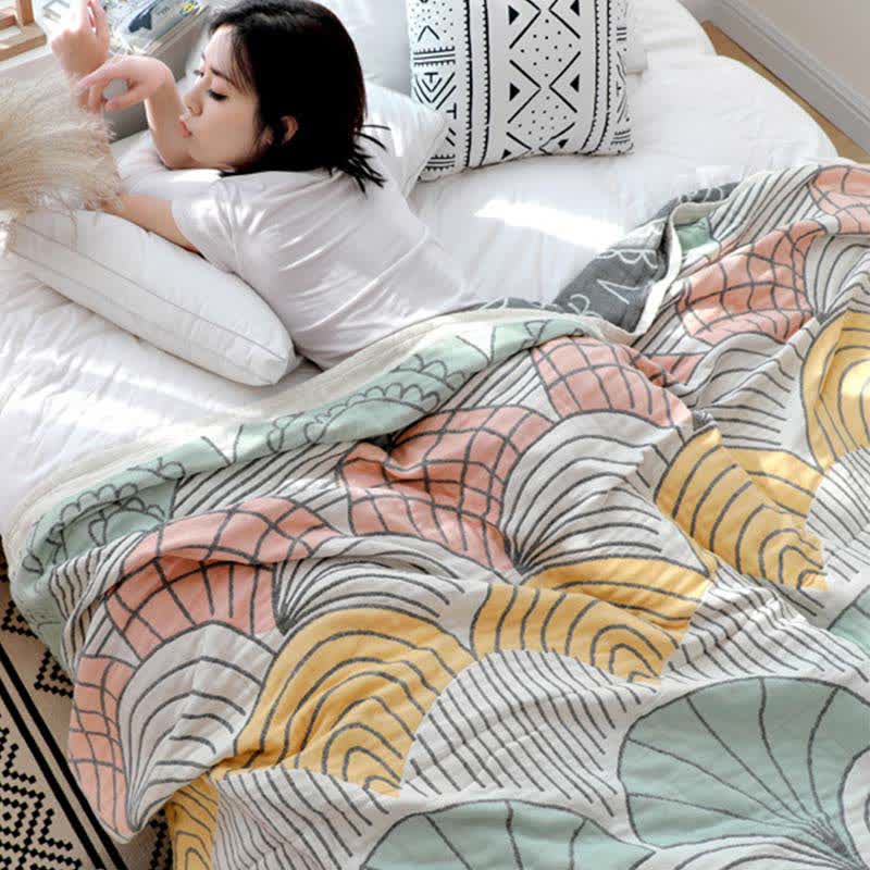 Shell Print Cotton Quilt Reversible Blanket