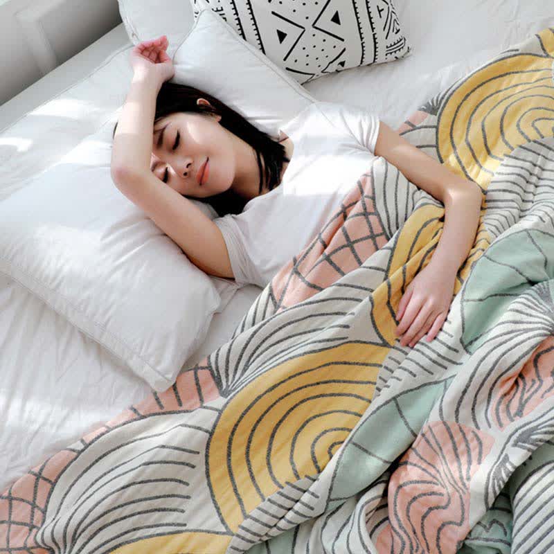 Shell Print Cotton Quilt Reversible Blanket