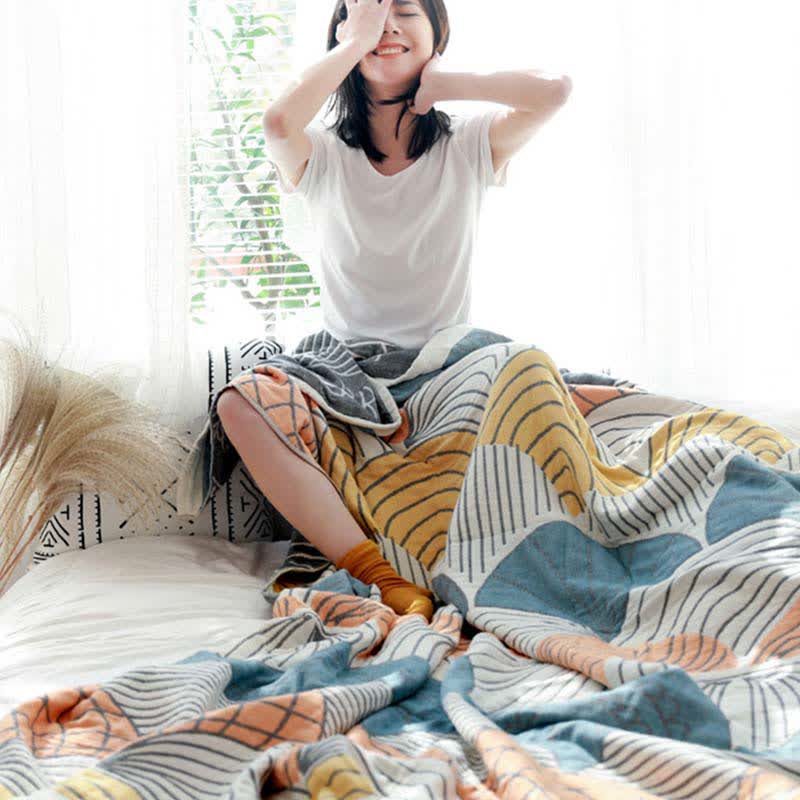 Shell Print Cotton Quilt Reversible Blanket