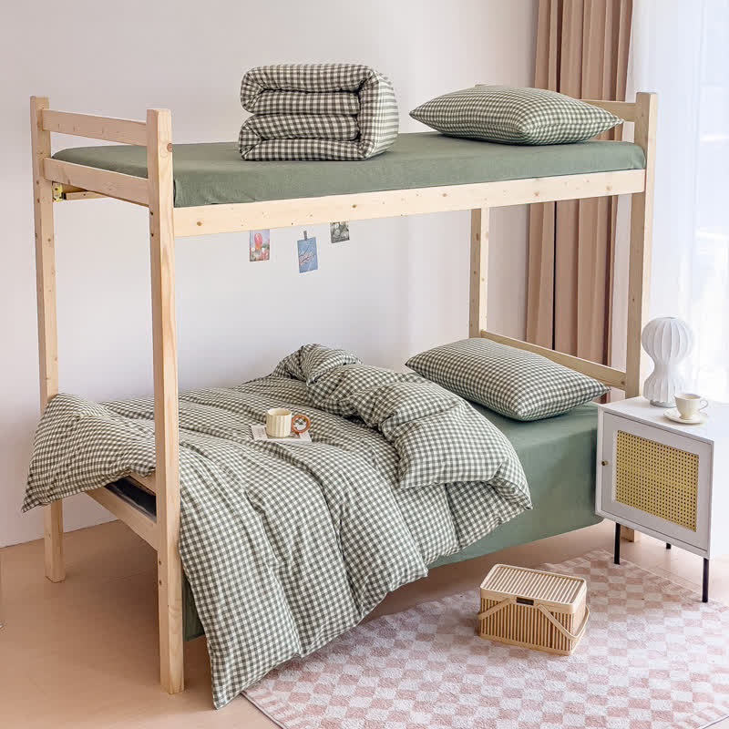 Cotton Plaid Duvet Cover Dorm Bedding Set