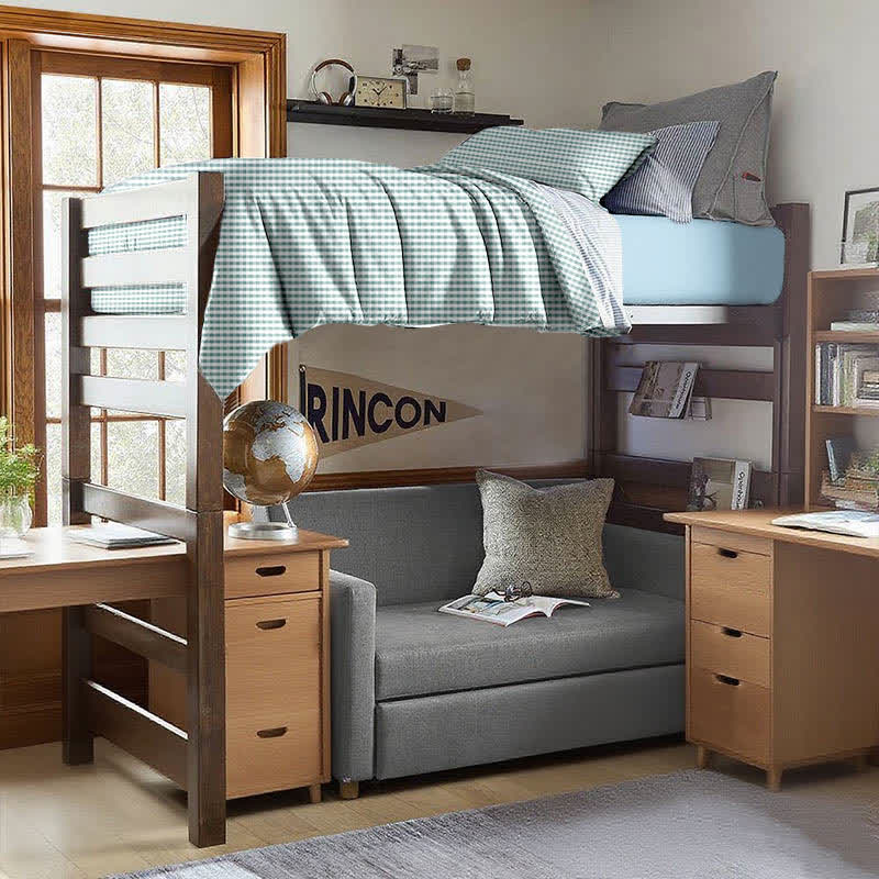 Cotton Plaid Duvet Cover Dorm Bedding Set