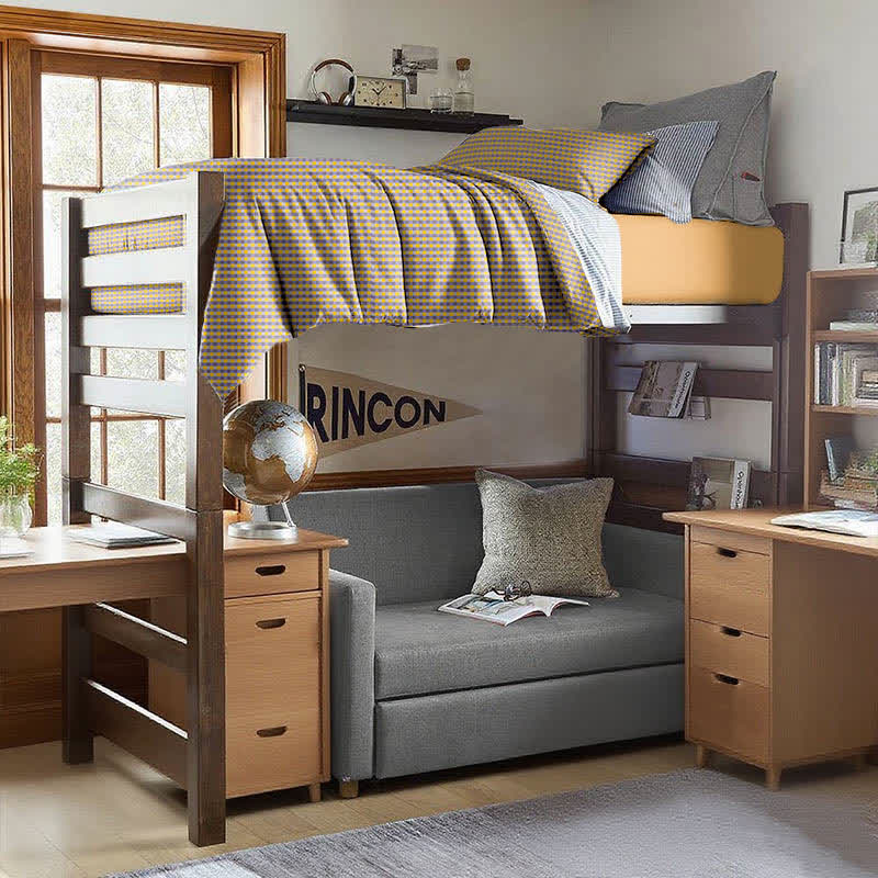 Cotton Plaid Duvet Cover Dorm Bedding Set