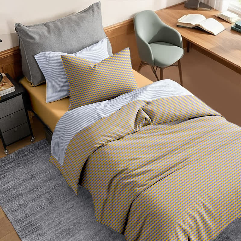 Cotton Plaid Duvet Cover Dorm Bedding Set
