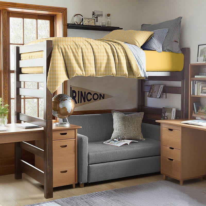 Cotton Plaid Duvet Cover Dorm Bedding Set