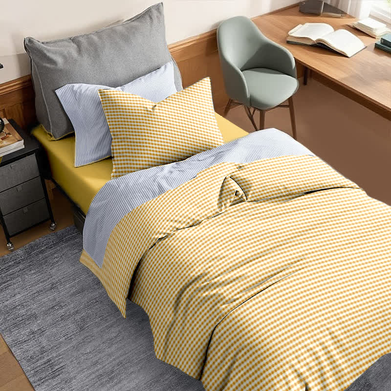 Cotton Plaid Duvet Cover Dorm Bedding Set