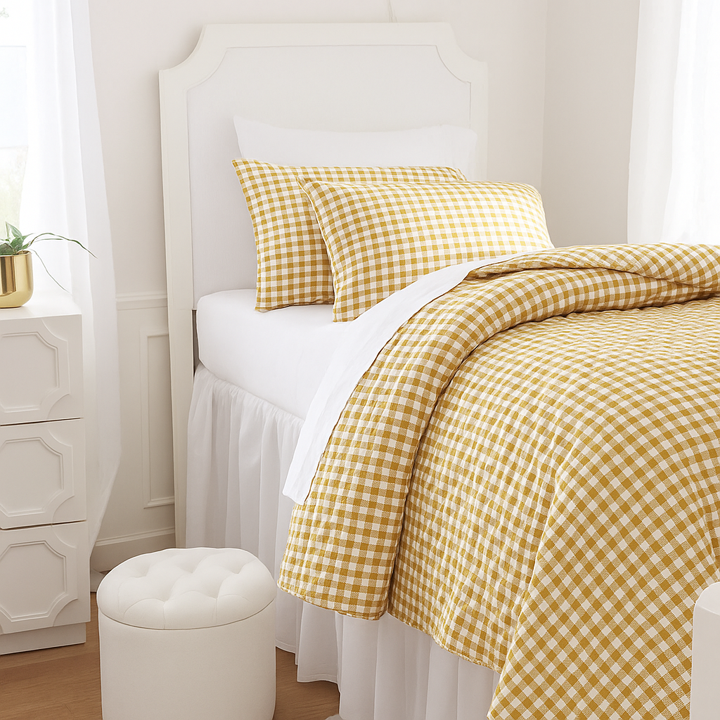 Cotton Plaid Duvet Cover Dorm Bedding Set