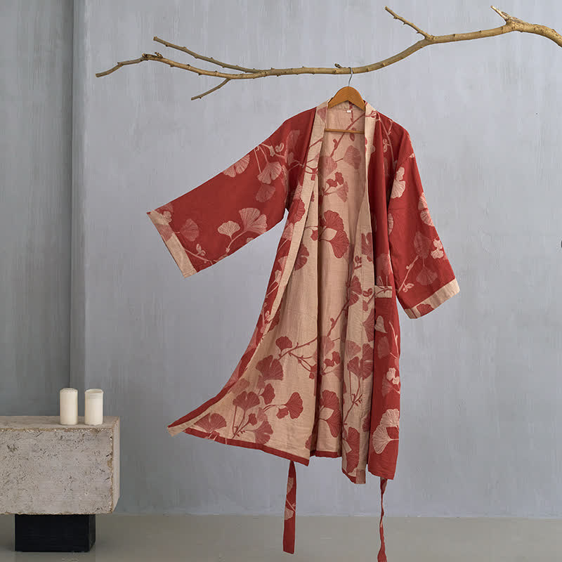 Ownkoti Large Ginkgo Leaf Cotton Kimono Robe - image 15