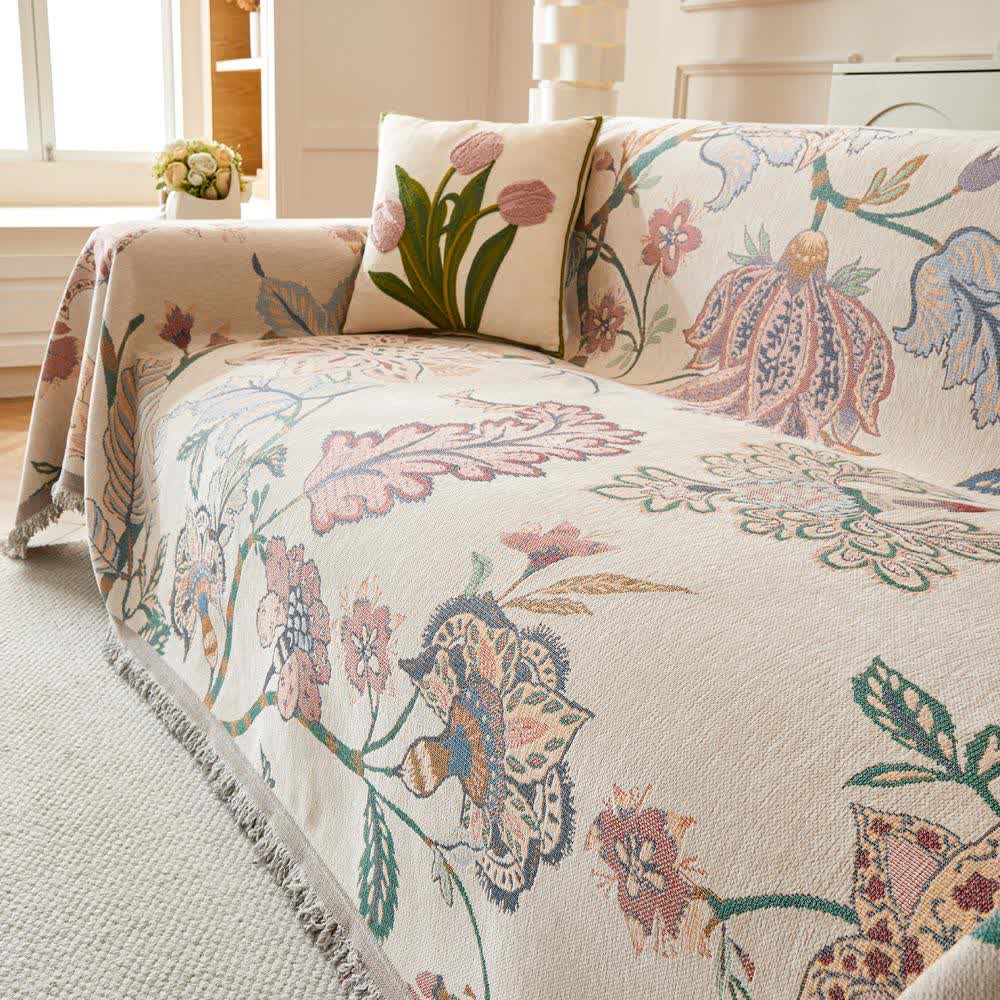 Chenille Bohemian Floral Sofa Throw