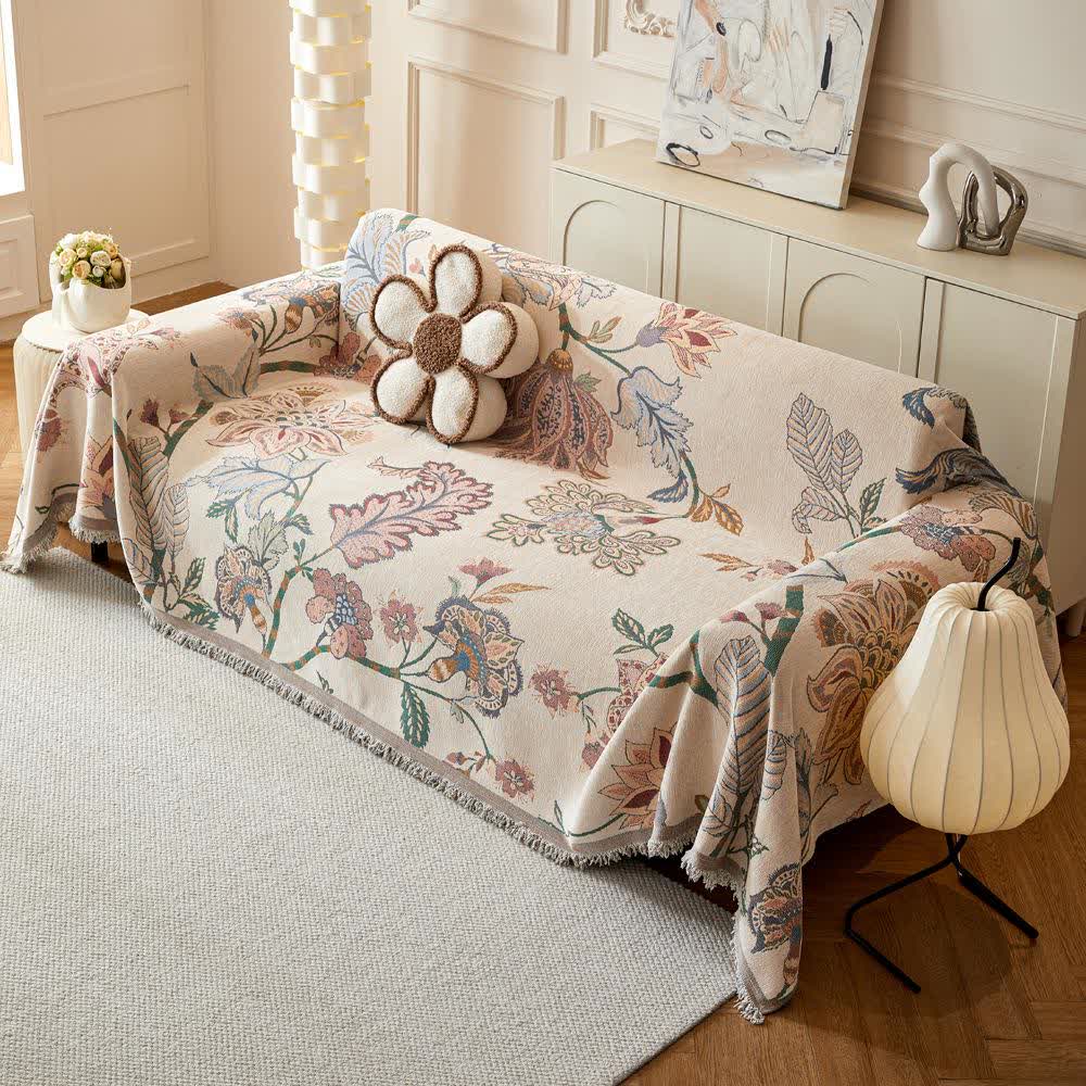 Chenille Bohemian Floral Sofa Throw