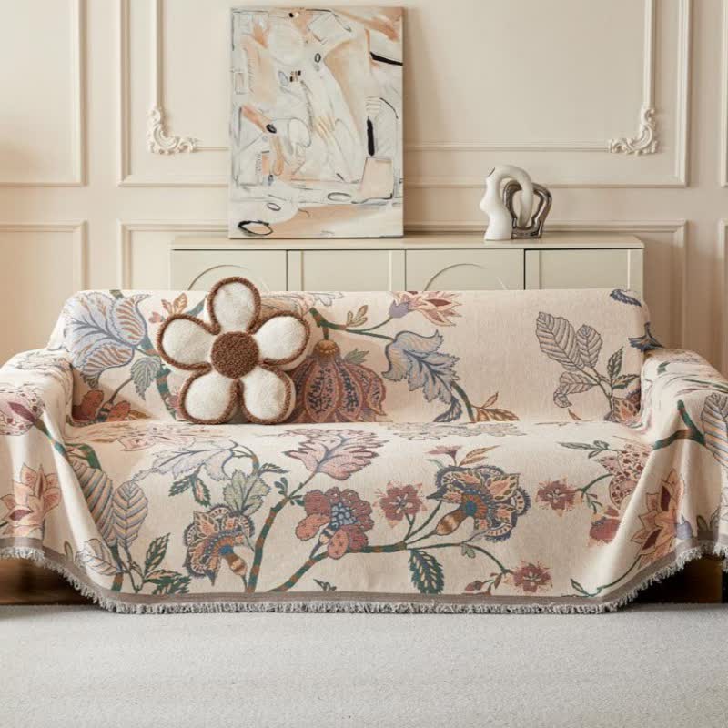 Chenille Bohemian Floral Sofa Throw