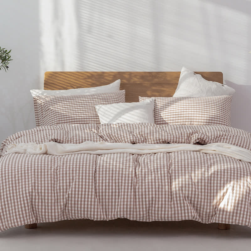 Cotton Plaid Duvet Cover Dorm Bedding Set