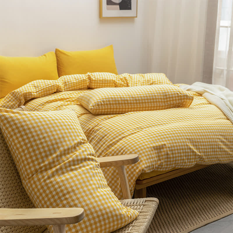 Cotton Plaid Duvet Cover Dorm Bedding Set