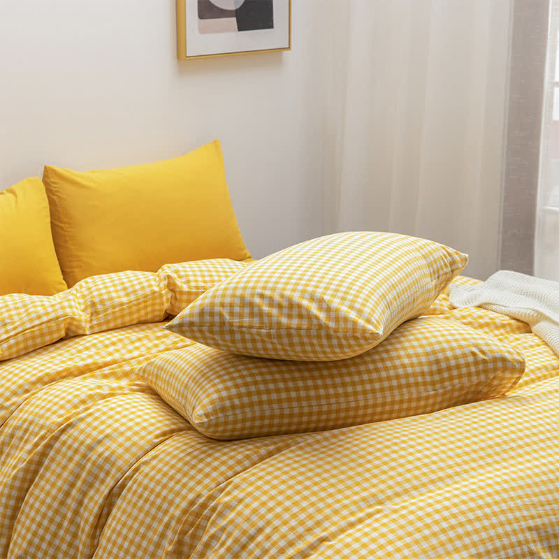 Cotton Plaid Duvet Cover Dorm Bedding Set