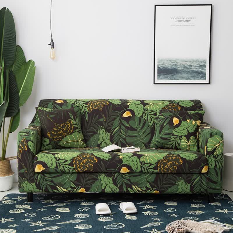 Leaf Print Stretch Sofa Slipcover