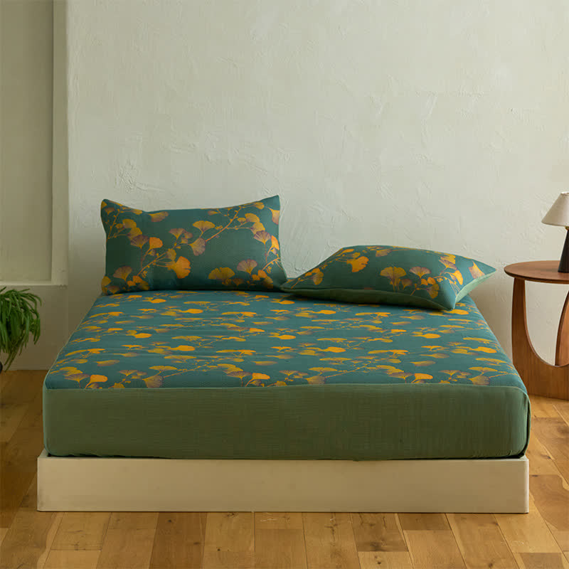 Large Ginkgo Leaf Cotton Fitted Sheet