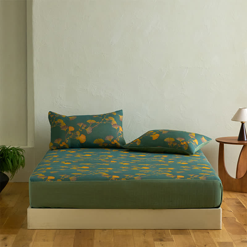 Large Ginkgo Leaf Cotton Fitted Sheet