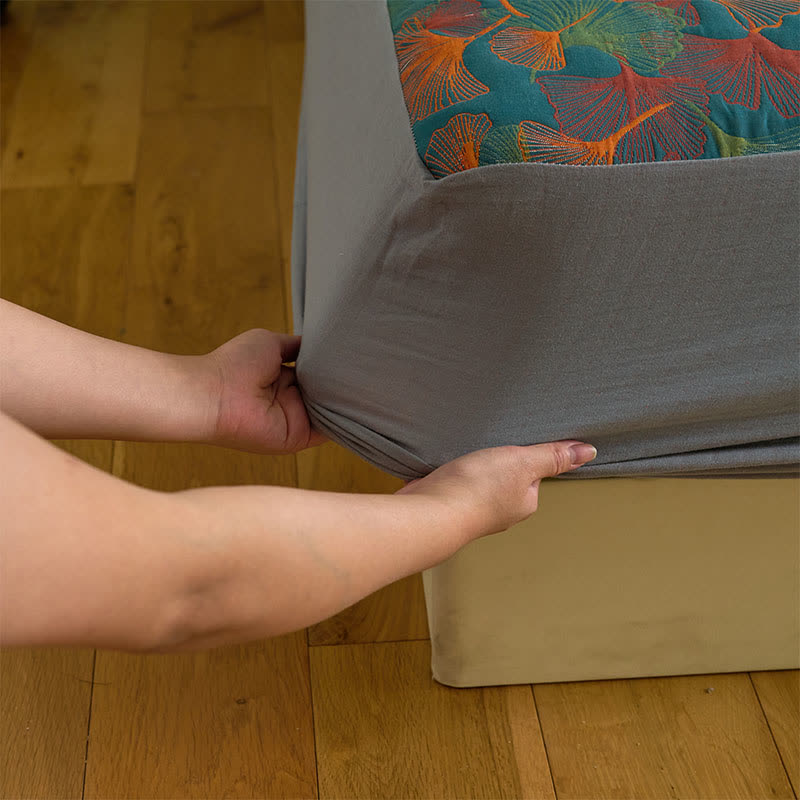 Ginkgo Leaf Cotton Gauze Fitted Sheet