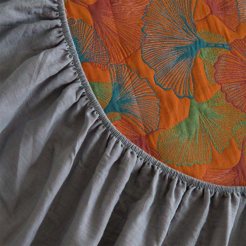 Ginkgo Leaf Cotton Gauze Fitted Sheet