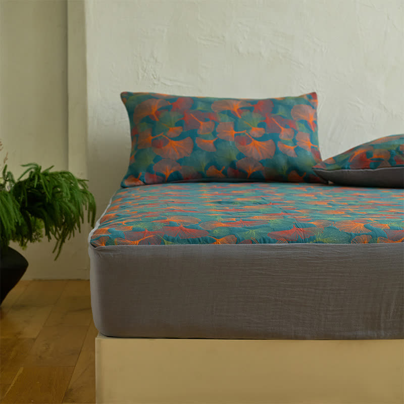 Ginkgo Leaf Cotton Gauze Fitted Sheet