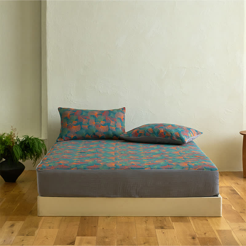 Ginkgo Leaf Cotton Gauze Fitted Sheet