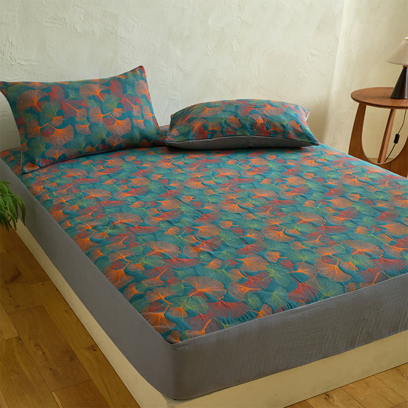 Ginkgo Leaf Cotton Gauze Fitted Sheet