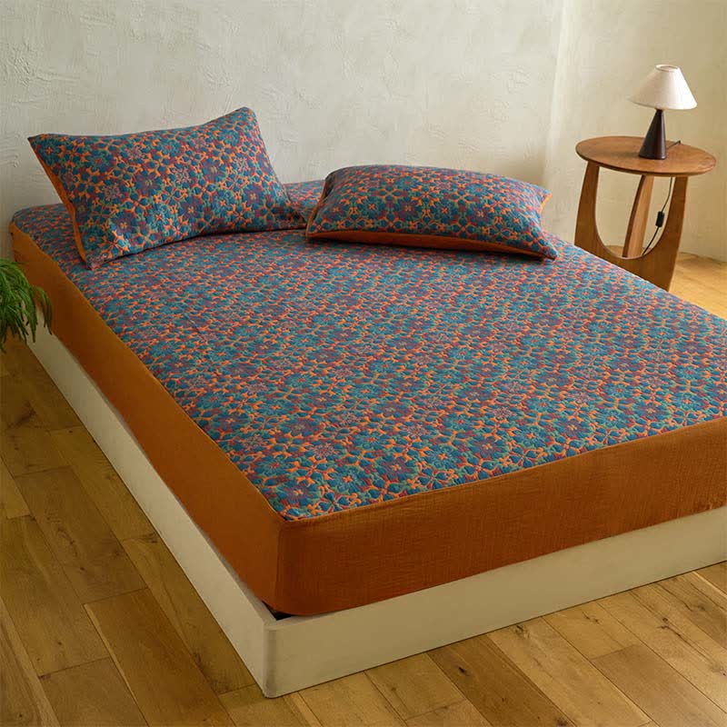 Retro Geometric Pattern Cotton Fitted Sheet