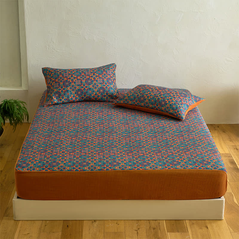 Retro Geometric Pattern Cotton Fitted Sheet