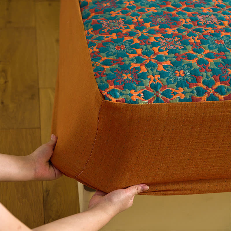 Retro Geometric Pattern Cotton Fitted Sheet