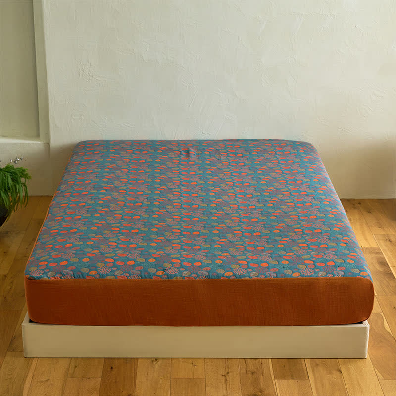 Leaf Print Cotton Gauze  Fitted Sheet