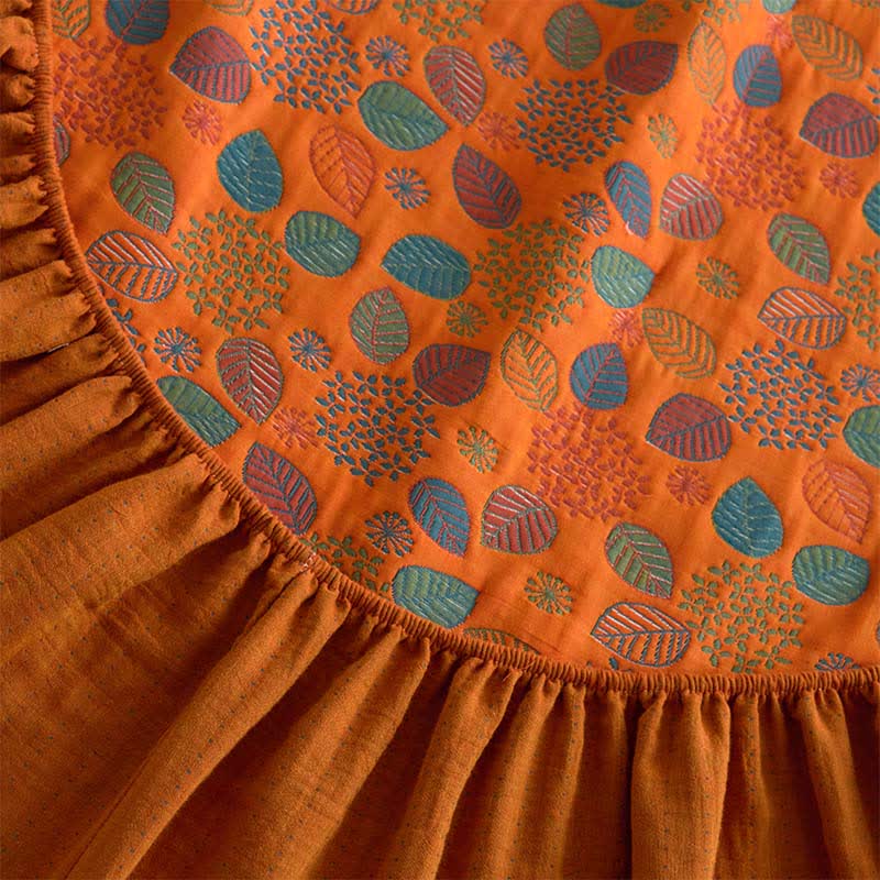 Leaf Print Cotton Gauze  Fitted Sheet