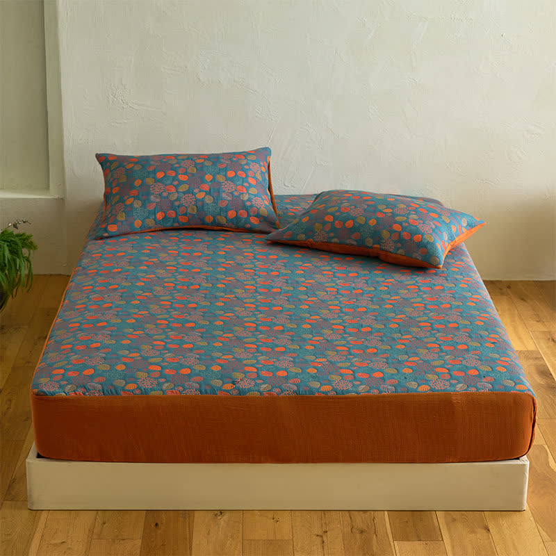 Leaf Print Cotton Gauze  Fitted Sheet