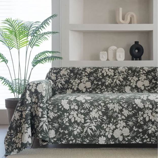 Poppy Floral Leaf Sofa Throw Blanket