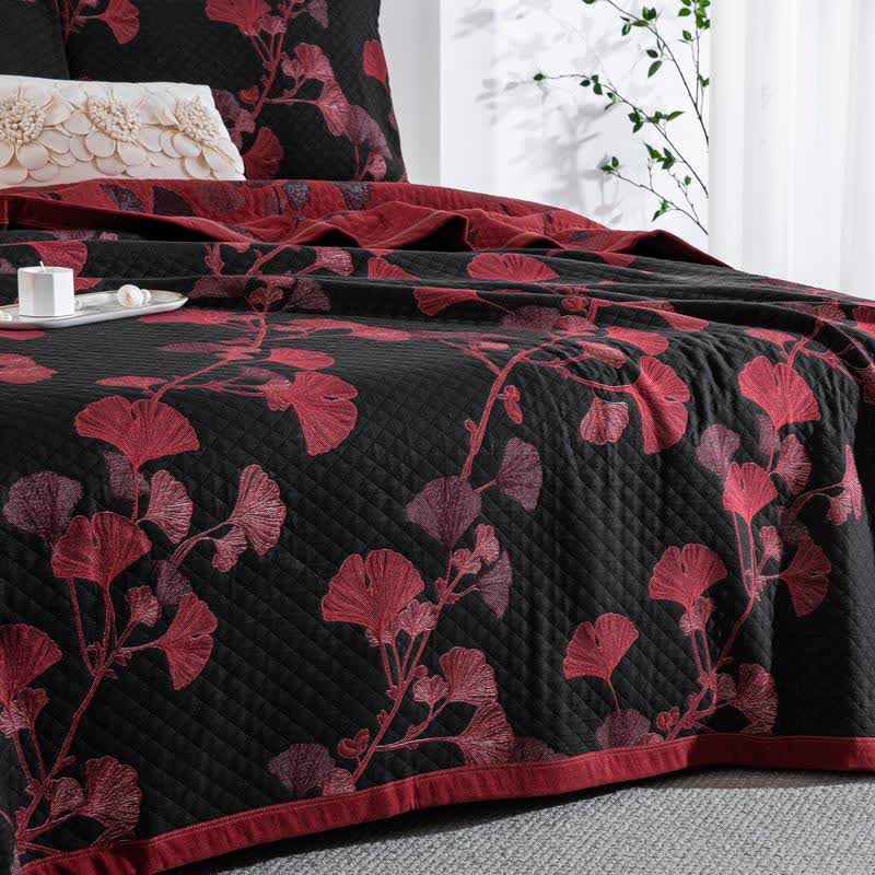 Orange Ginkgo Leaf Cotton Reversible Quilt