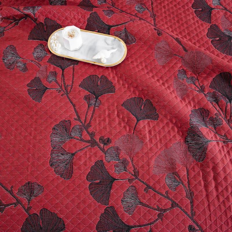 Orange Ginkgo Leaf Cotton Reversible Quilt