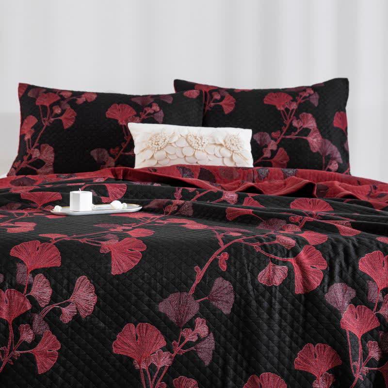Orange Ginkgo Leaf Cotton Reversible Quilt