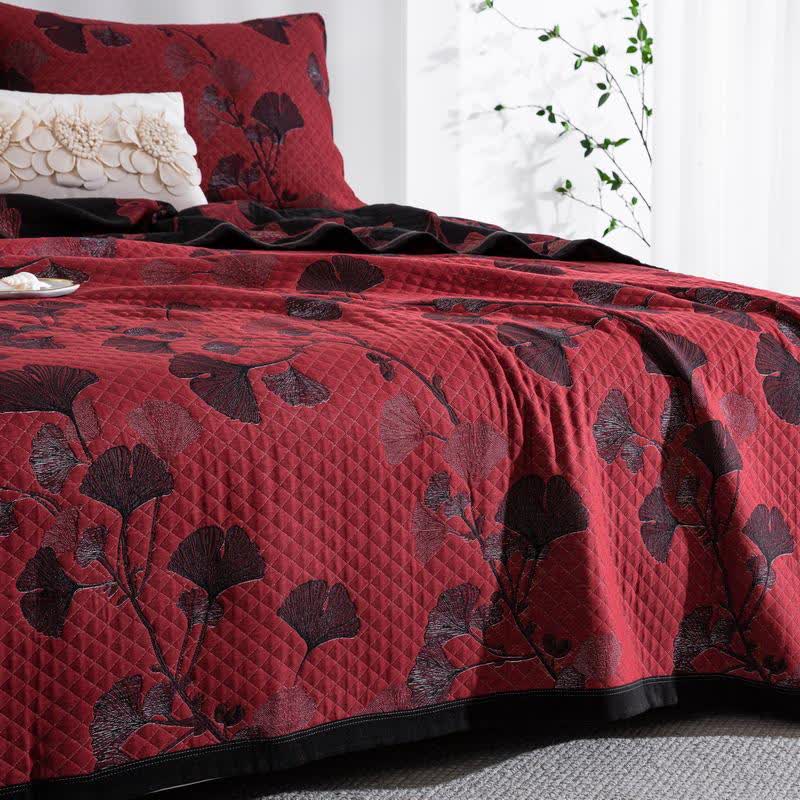 Orange Ginkgo Leaf Cotton Reversible Quilt