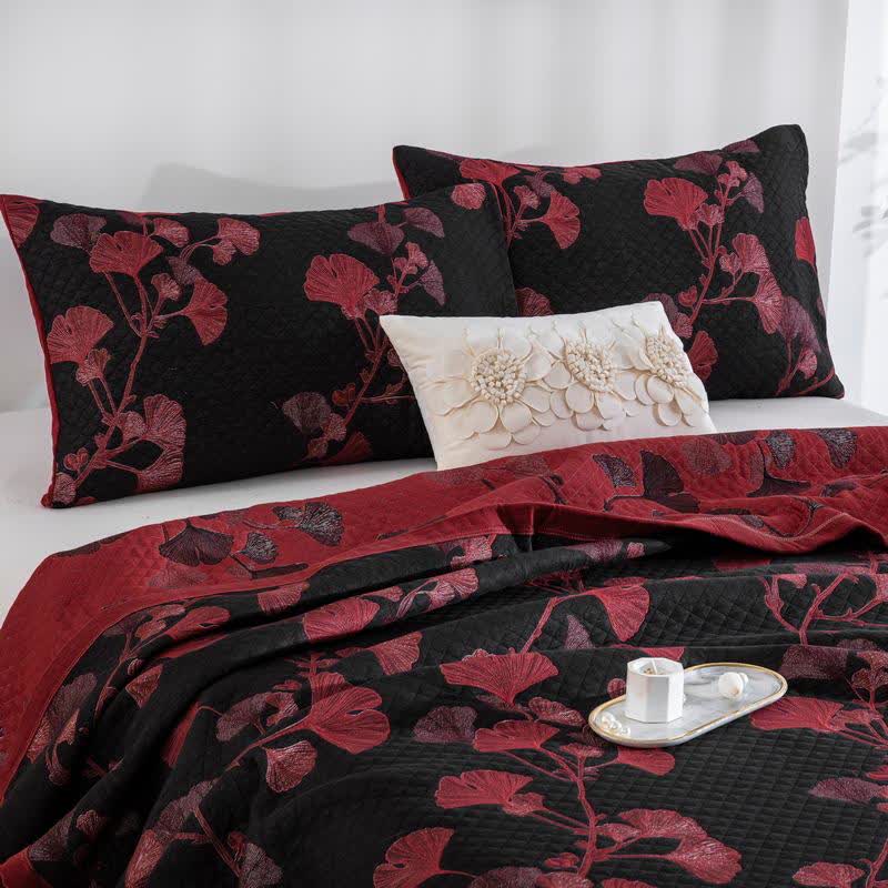 Orange Ginkgo Leaf Cotton Reversible Quilt